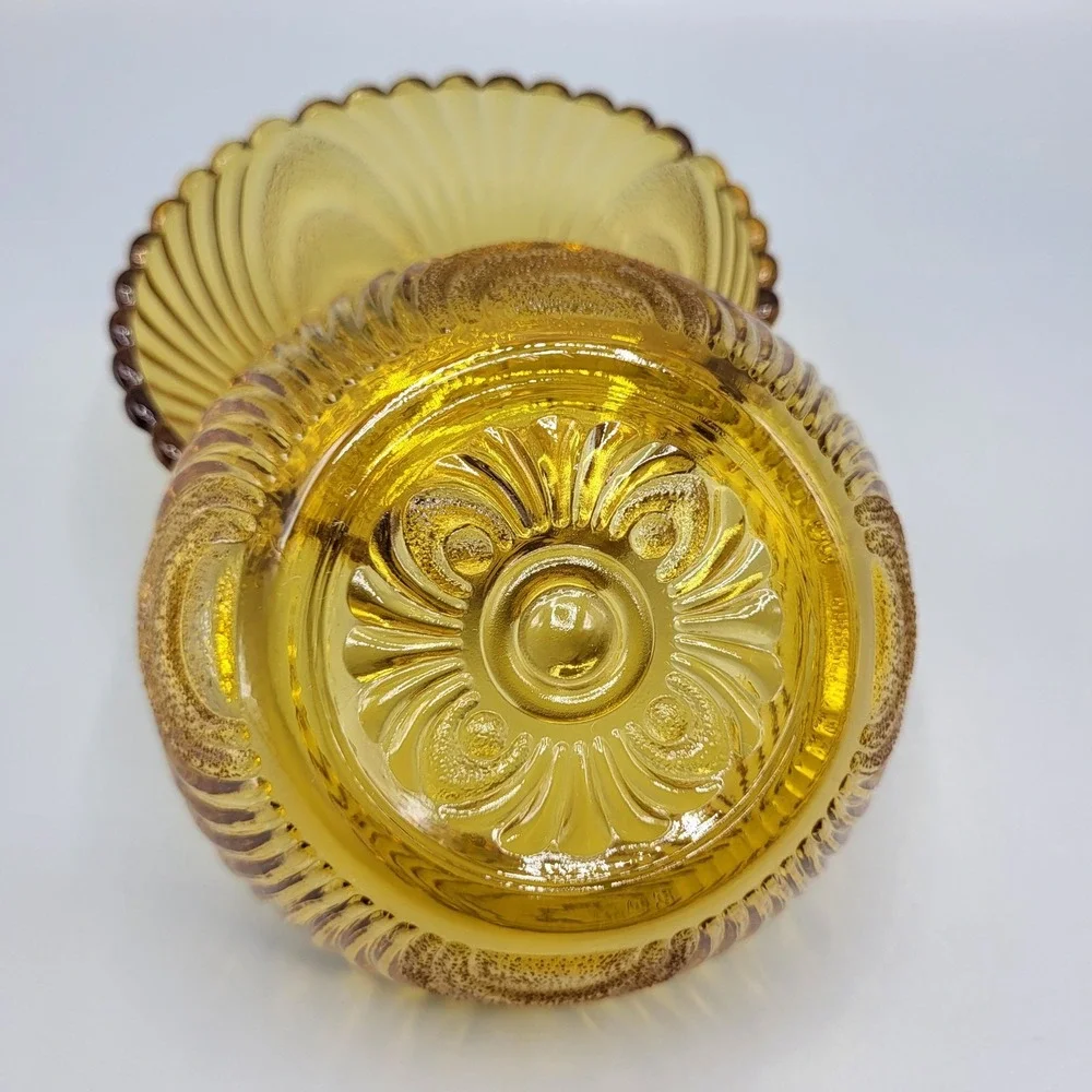 Vtg Amber Glass Dessert Bowls Set Of 2 Scalloped Edge Pressed Glass